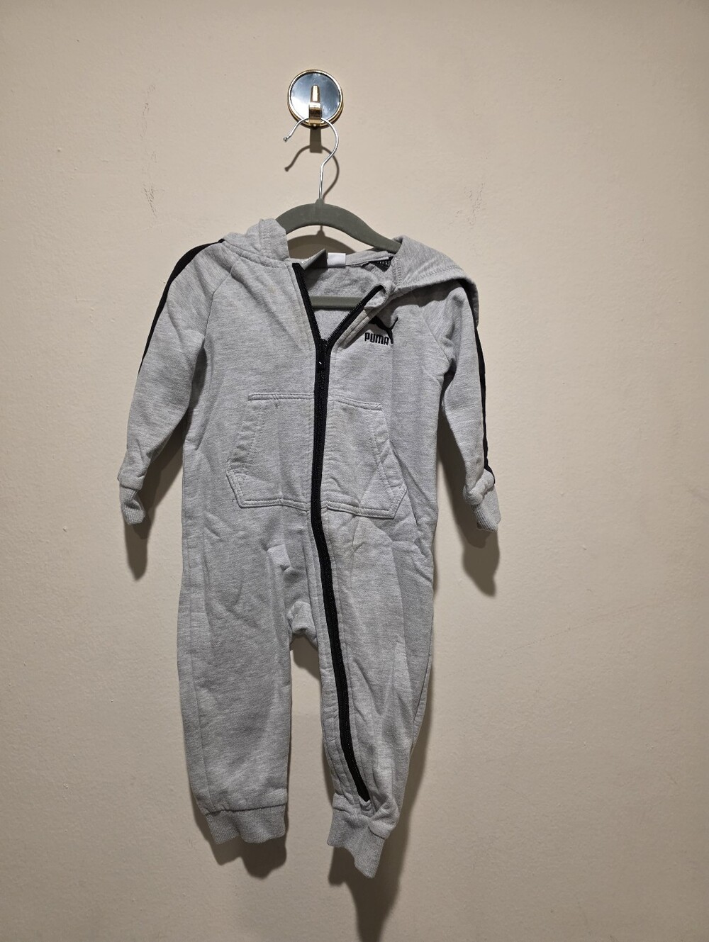 Puma Light Gray Hooded Kids One-Piece with Black Trim 12 M